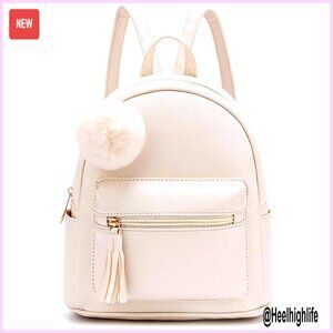 Mini Backpack Purse PU Leather Pom Charm Tassel Daypack for Women Teens